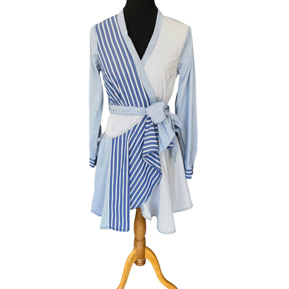 Maeve Anthropologie Newport Wrap Dress Blue White Stripe Size 4
